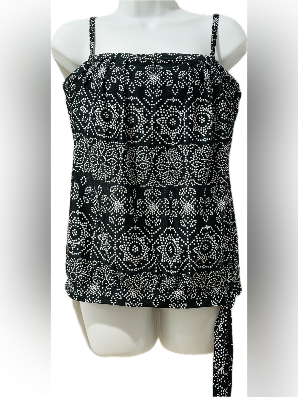 24th & Ocean Black and White Dot-Print Tankini Top